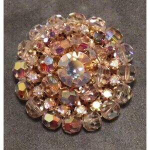Vintage AB Rhinestone & Crystal Stacked Brooch Pin